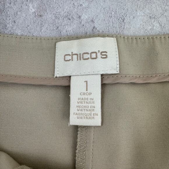 Chico's Sz 1 Pants Womens US 8 Tan Side Zip Trousers Ankle Length Crop Split Hem - Picture 4 of 10